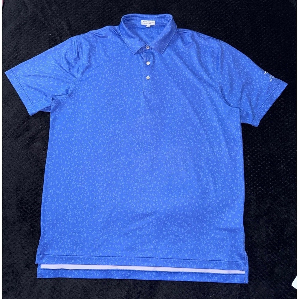 PETER‎ MILLAR Mens Summer Comfort Polo Shirt All Over Print Blue Sz XL